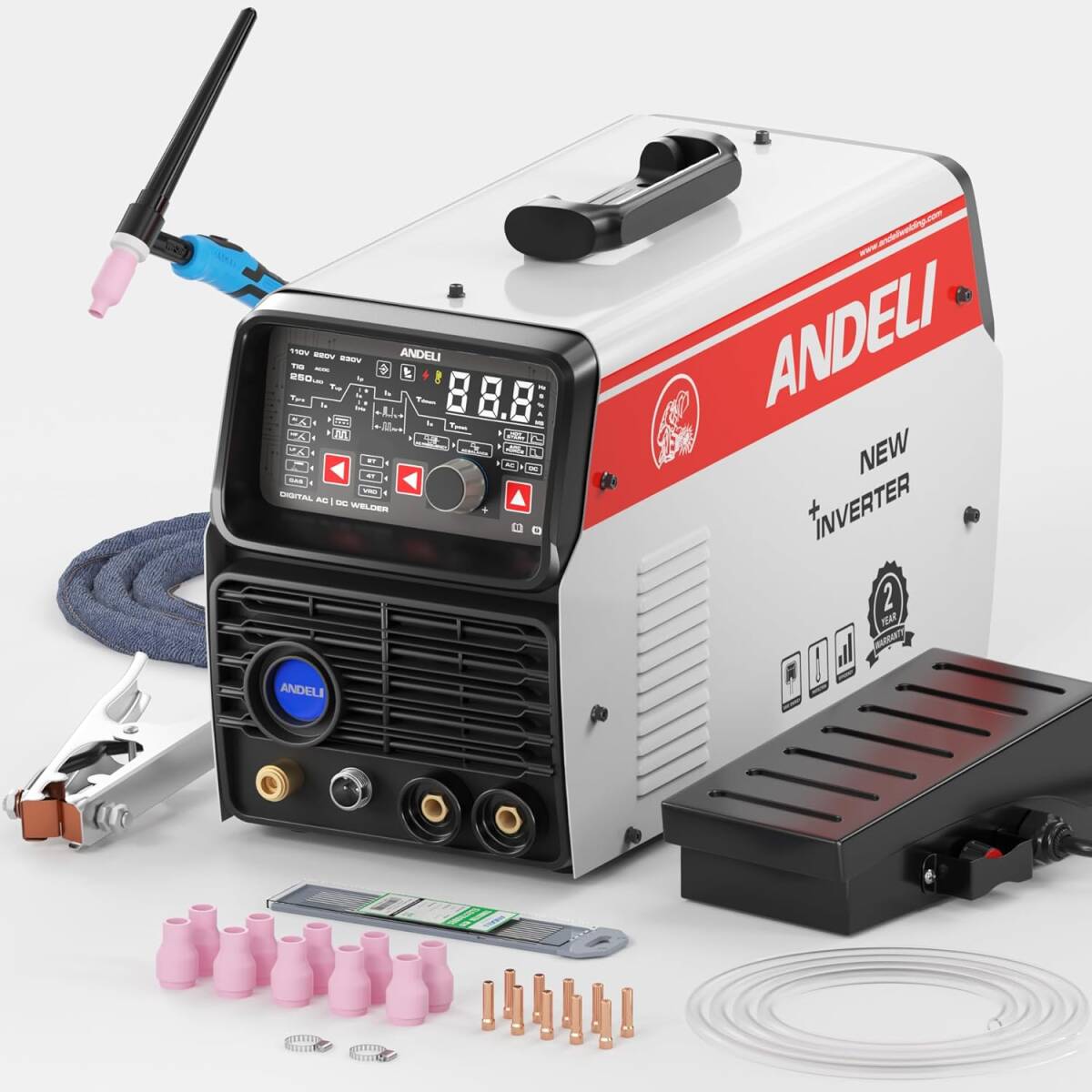 【新品】ANDELI アルミ溶接機 TIG-250PE LED AC/DC TIG溶接機 200V 180AMP MMA/LIFT TIG/HF TIG アルミニウム/軟鋼/鉄など 溶接トーチ付き拍卖