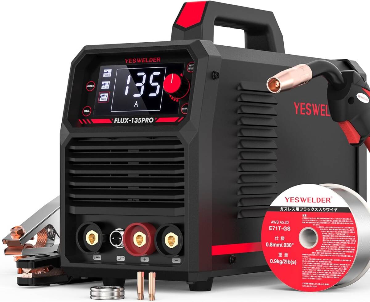 【新品】YESWELDER 半自動溶接機 FLUX-135PRO 135A ノンガスMIG/アーク溶接/LIFT TIG 1台3役 100V/200V兼用 インバーター 日本語取説付き拍卖