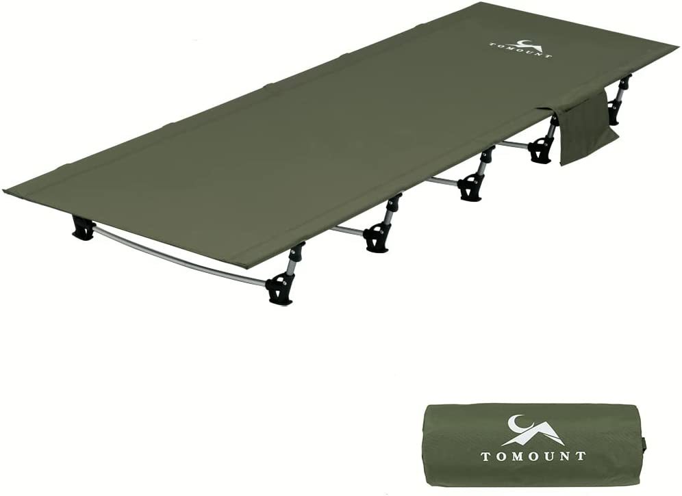【新品】TOMOUNT アウトドアベッド キャンプコット 折りたたみベッド 軽量コット 耐荷重150kg 防水 防災 グリーン 収納バッグ付き拍卖