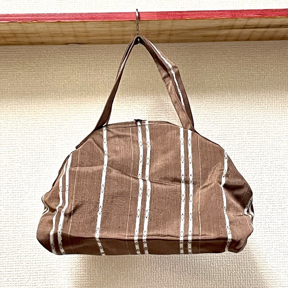 ハンドバッグ YUBI BAG ブラウン ナイロン ストライプ ランチバッグ k2510244拍卖