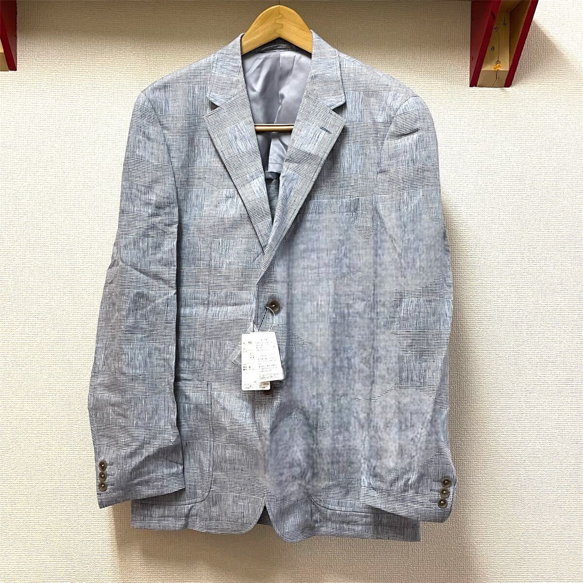 ジャケット 麻 チェック ブルー 3L k2510272拍卖