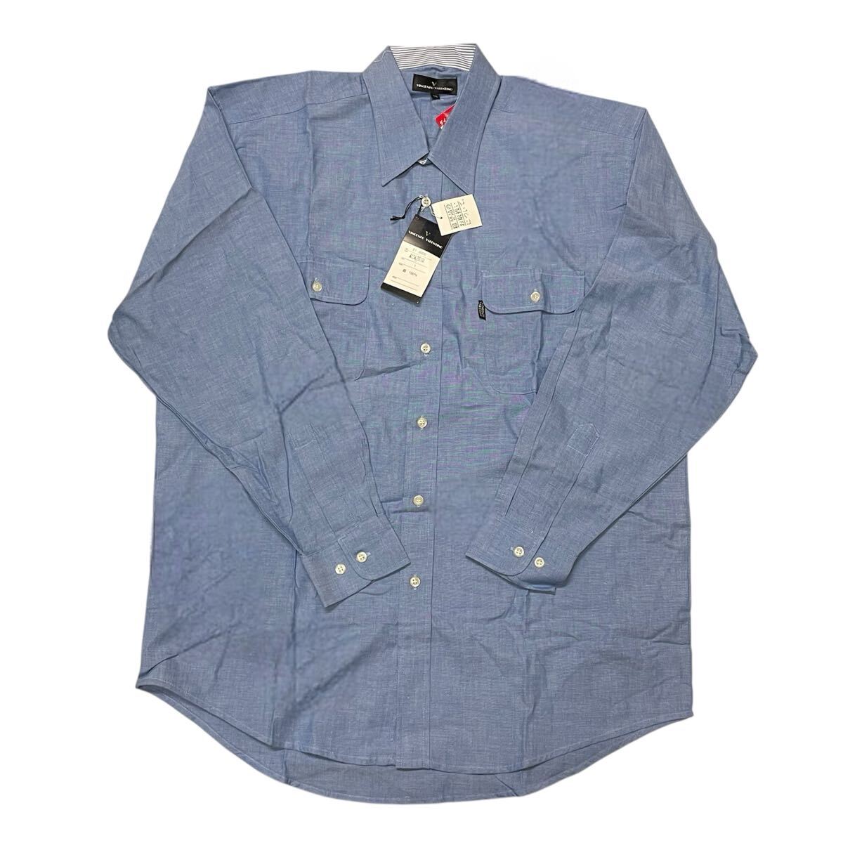 シャツ VINCENZO VALENTINO LL ブルー 長袖 コットン ボタンダウン K2510274拍卖