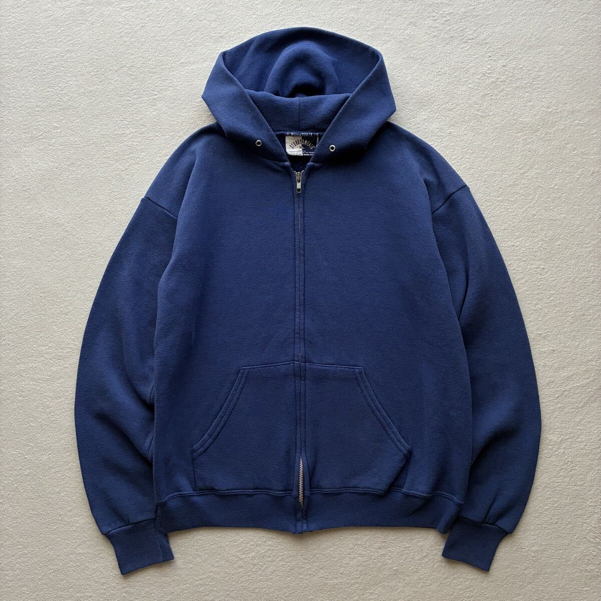 USA製/90s STURDY SWEATS by Lee スタディースウェット バイ リー ジップアップパーカー YKKアルミジップ アメリカ製 無地 青 フーディー拍卖