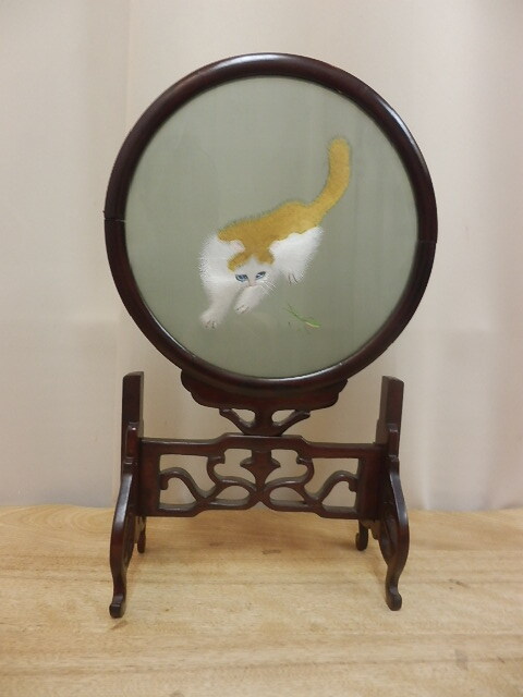 両面刺繍 蘇綉 江蘇省蘇州市 猫とカマキリ拍卖