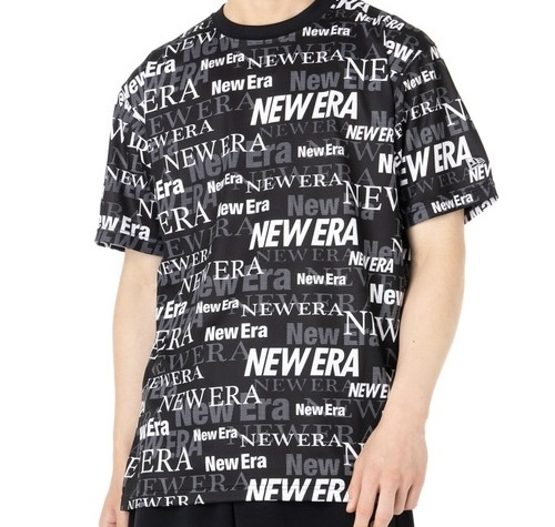 ★未使用・メンズ★ニューエラ パフォーマンスアパレル ロゴ総柄 半袖Tシャツ 吸汗速乾 UVカット M 黒 ネコポス拍卖