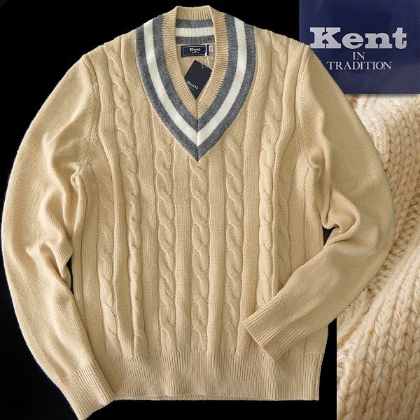 新品 ケントイントラディション ウール混 ウォッシャブル チルデン ニット LL ベージュ 【I44080】 Kent IN TRADITION 秋冬 メンズ 洗濯可拍卖