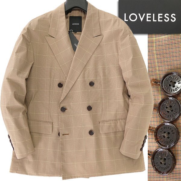 新品 4.9万 LOVELESS ラブレス ガンクラブチェック ダブル ジャケット L ベージュ 【J55690】 秋冬 メンズ ブレザー ビジカジ カジュアル拍卖