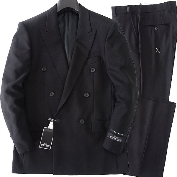 新品 5.3万 PASHU NERO ストレッチ ウール フォーマル ダブル スーツ A7(XL) 黒 【J56199】 冠婚葬祭 セットアップ メンズ拍卖