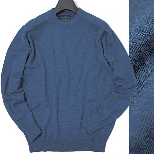新品 クリスチャンジョルジュ 秋冬 ウール クルーネック ニット LL 青灰 【SSA12-13402_9_LL】 メンズ セーター ウォッシャブル 丸首拍卖
