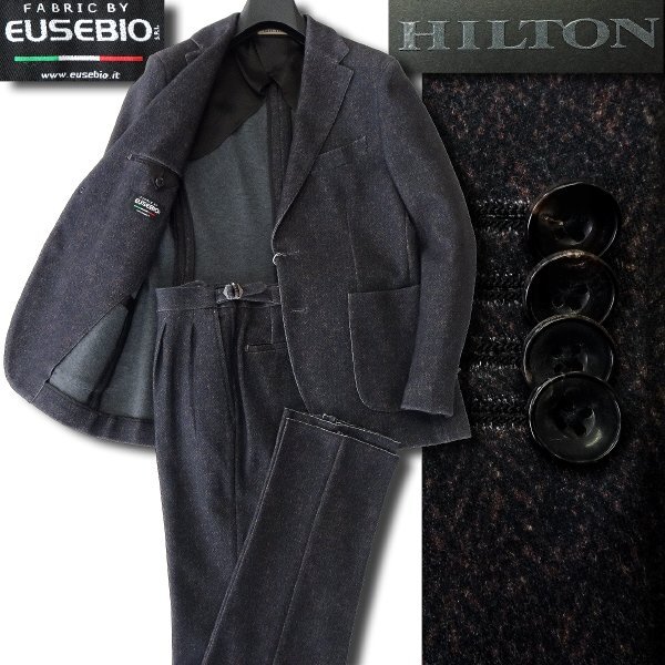 新品 ヒルトン イタリア生地 EUSEBIO社 中厚 起毛 ジャージー スーツ BE6(幅広L) 茶系 【J59490】 HILTON セットアップ 秋冬 プリント拍卖