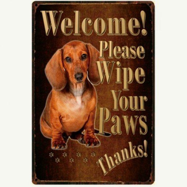 【送料無料】ダックスフンド ⑦ 足を拭いて メタルサインプレート メタル看板【新品】拍卖