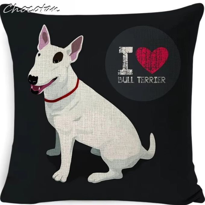 【送料無料】I love ブルテリア M コットンリネン 45x45cm クッションカバー 【 新品】拍卖