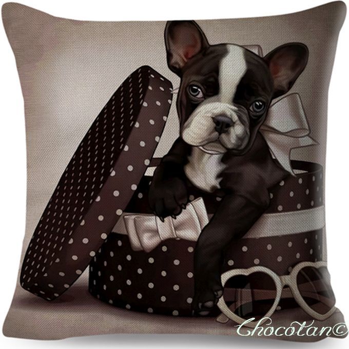 【送料無料】フレンチブルドッグ ボストンテリア J コットンリネン 45x45cm クッションカバー【新品】拍卖