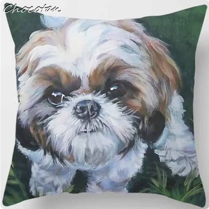 【送料無料】シーズー 油絵 V1 片面印刷 ポリエステル クッションカバー【新品】拍卖