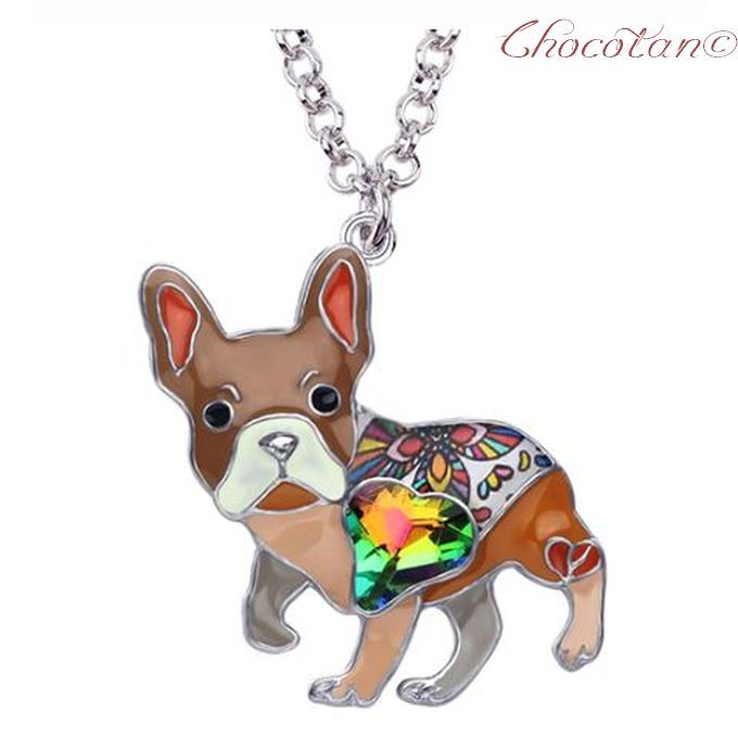 【送料無料】フレンチブルドッグ B 茶 エナメル ネックレス【新品】拍卖