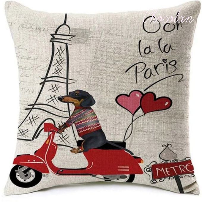 【送料無料】ダックスフンド a31 赤 コットンリネン 45x45cm クッションカバー【新品】拍卖