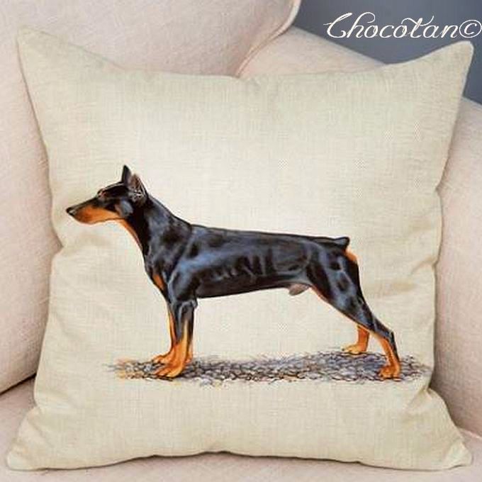 【送料無料】ミニチュア ピンシャー ミニピン 犬種③ ドーベルマン コットンリネン 45x45cm クッションカバー【新品】拍卖