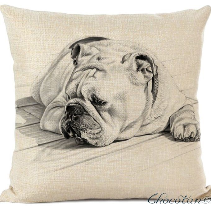 【送料無料】ブルドッグ D コットンリネン 45x45cm クッションカバー【新品】拍卖