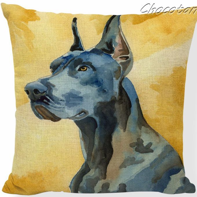 【送料無料】グレートデン イラスト G コットンリネン 45x45cm クッションカバー【新品】拍卖