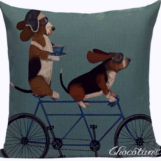 【送料無料】バセットハウンド B コットンリネン 45x45cm クッションカバー【新品】拍卖