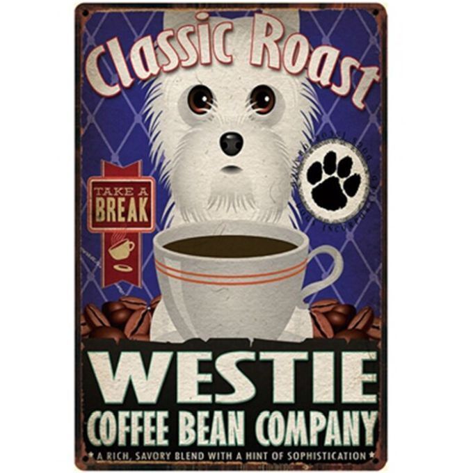 【送料無料】ウェストハイランド ホワイトテリア ウェスティ ② coffee メタルサインプレート メタル看板【新品】拍卖