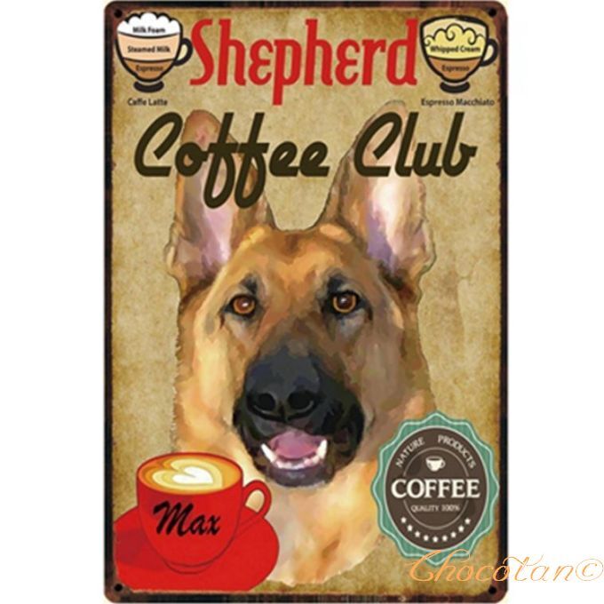 【送料無料】ジャーマンシェパード ③ coffee メタルサインプレート メタル看板【新品】拍卖
