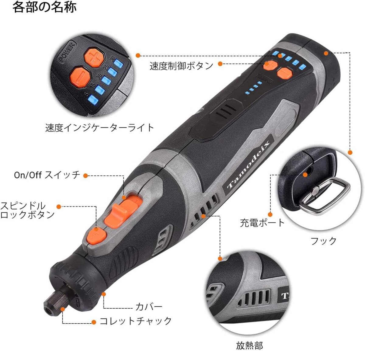 コンパクト ミニルーター 充電式 8V2.0Ah 5段変速 最大30,000回転拍卖