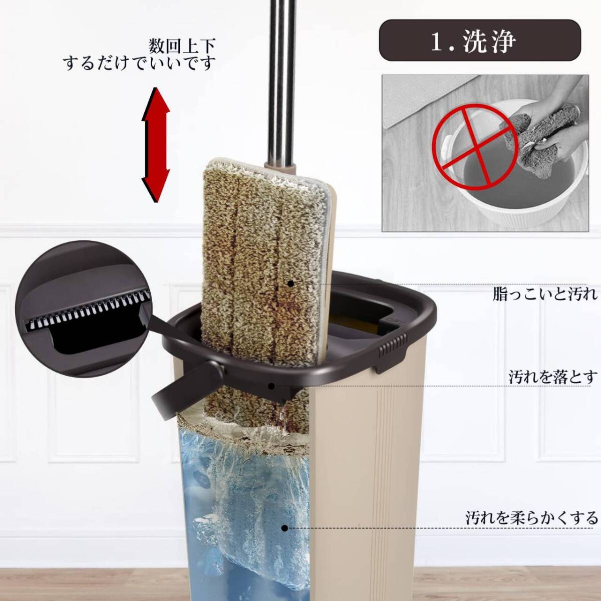 使いやすい専用バケツ付きフロアモップ拍卖