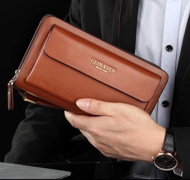 クラッチバッグセカンドバック メンズ ポケット多数 仕分け チャック ハンドバッグ puレザー 大き目財布 収納力抜群 ブラウン拍卖