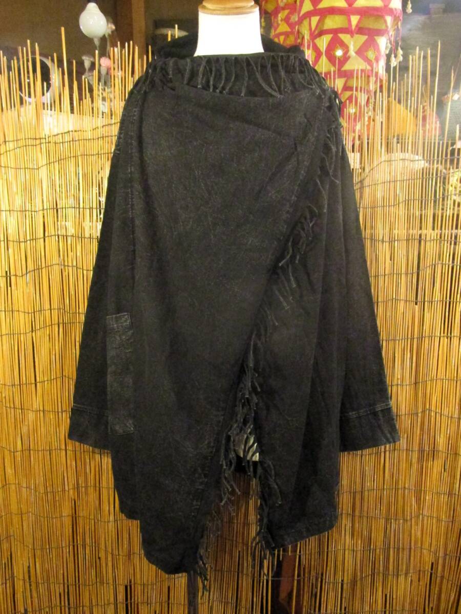 ⑨新品*男女兼用*ストーンウォッシュ加工*コットン素材*ゆったりサイズ*2WAY*フリンジ*スナフキン*旅人風コート拍卖