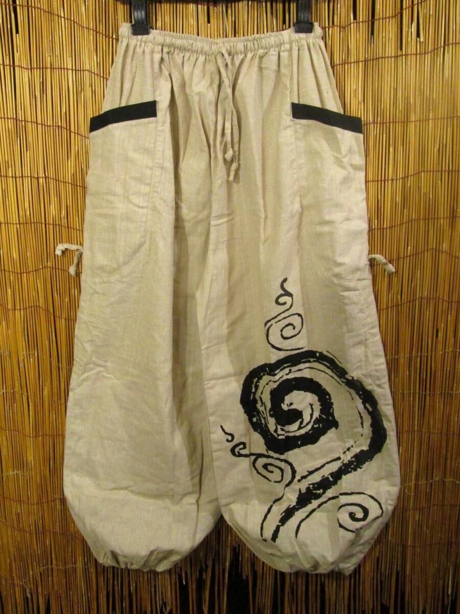 【送料込み/SALE】新品 男女兼用 コットン素材 ぐるぐる渦巻きプリント ふんわり アラジンパンツ エスニック アジアン MAJAM拍卖