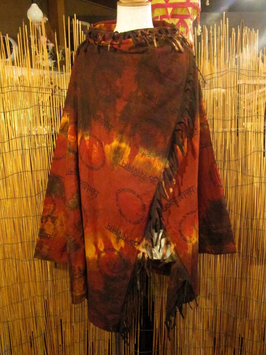 ③新品*男女兼用*タイダイ染め&民族調プリント*コットン素材*ゆったりサイズ*2WAY*フリンジ*スナフキン*旅人風コート拍卖