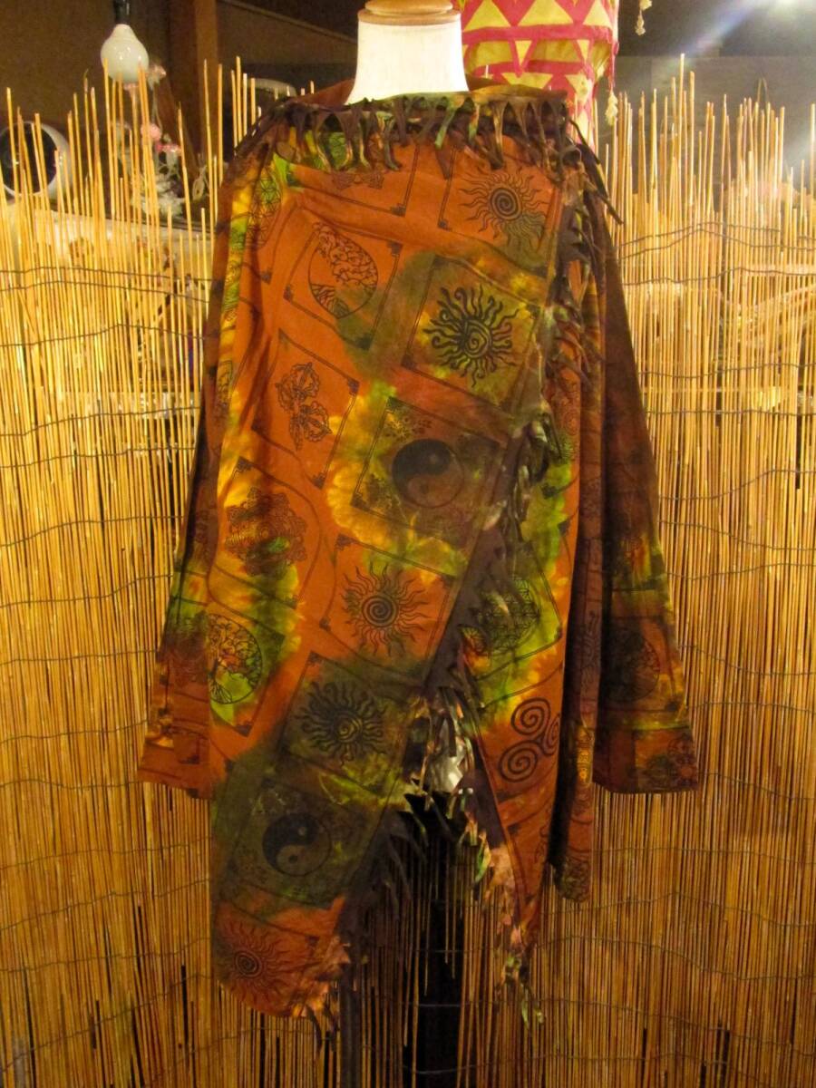 ④新品*男女兼用*タイダイ染め&民族調プリント*コットン素材*ゆったりサイズ*2WAY*フリンジ*スナフキン*旅人風コート拍卖