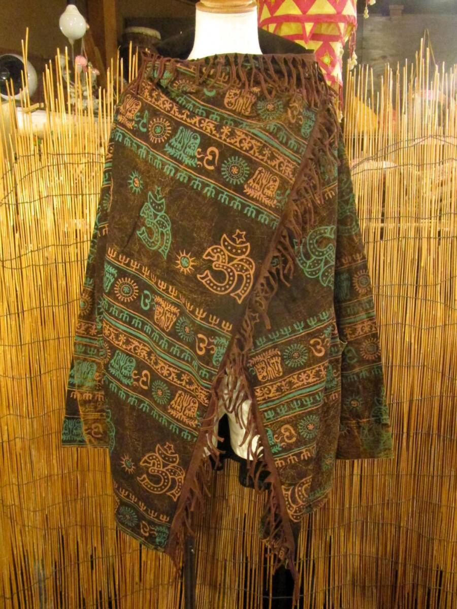 ①新品*男女兼用*ストーンウォッシュ&ラムナミプリント*コットン素材*ゆったりサイズ*2WAY*フリンジ*スナフキン*旅人風コート拍卖