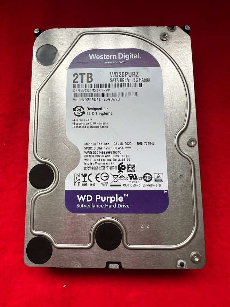 不良返金保証 WD20PURZ-85GU6Y0 HDD Purple 2TB 3.5インチ SATA HDD2TB (ST19)拍卖