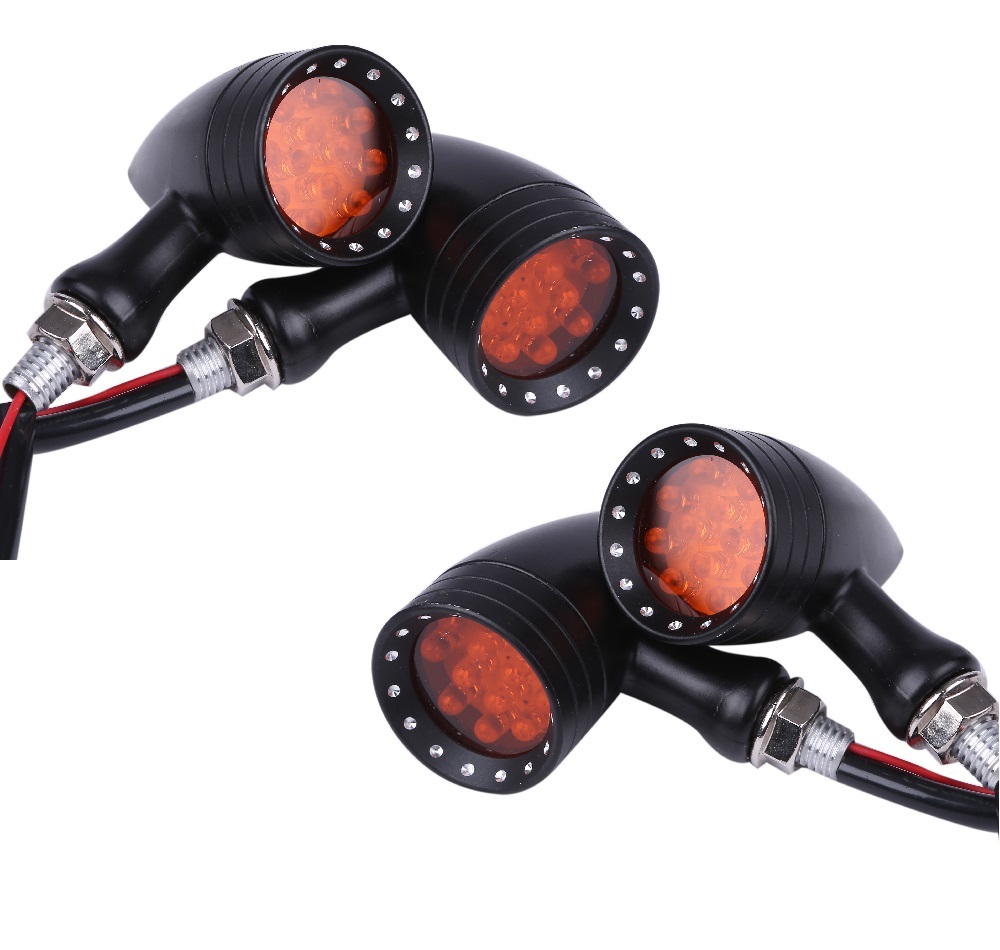 バイク LED 弾丸 ウインカー ライト ハーレー ドラッグスター 4個 セット ブレット ウィンカー ブラック 黒 フロント リア テール KRB069拍卖