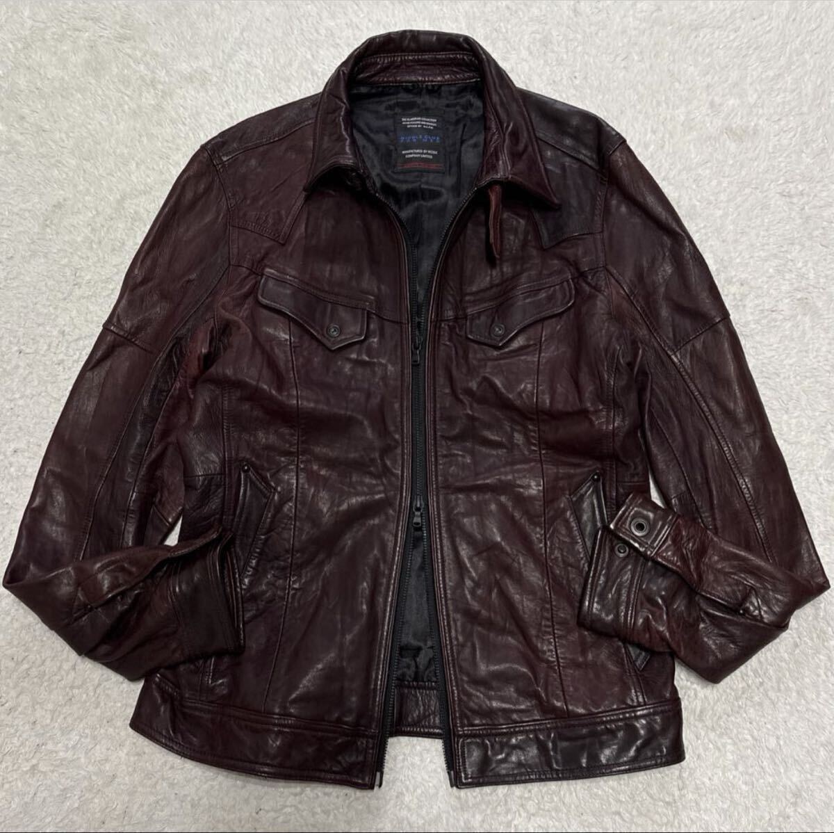 希少色 NICOLE CLUB FOR MEN ニコルクラブフォーメン  レザージャケット ワインレッド 赤茶 ダブルジップ シングルライダース 本革拍卖