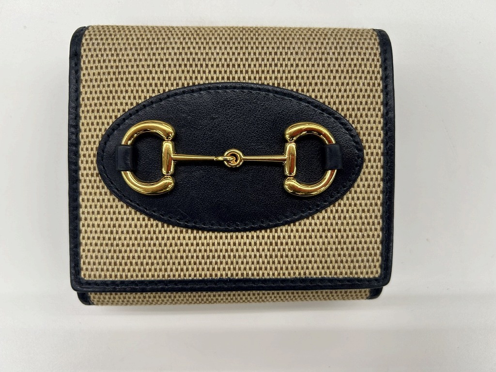 期間限定セール グッチ GUCCI ホースビット1955 2つ折り財布 日本限定 ベージュ/ブラック 621891拍卖