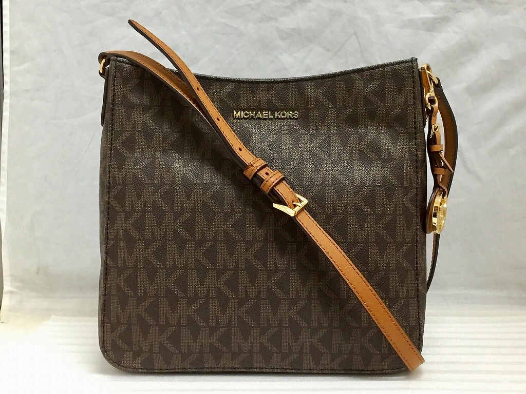期間限定セール マイケルコース MICHEL KORS 【美品】 ロゴ ロングショルダー ショルダーバッグ 総柄/ブラウン 35T7GTVM3B拍卖