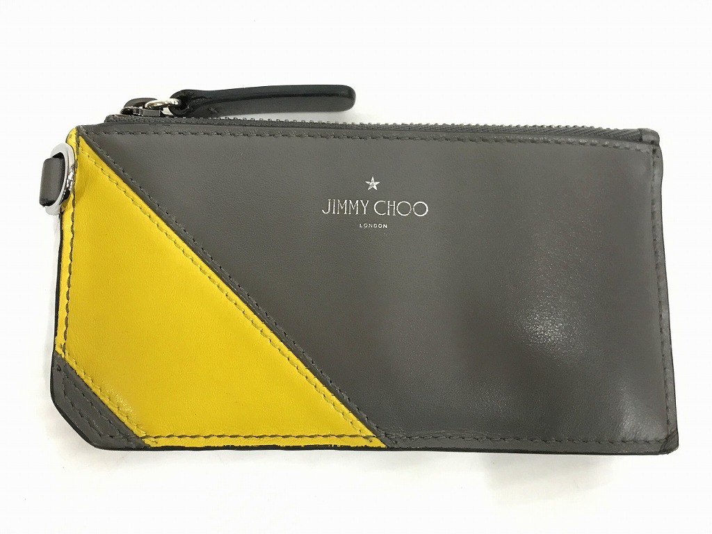 期間限定セール ジミーチュウ JIMMY CHOO INGO レザーフラグメントケース コインケース イエロー グレー拍卖