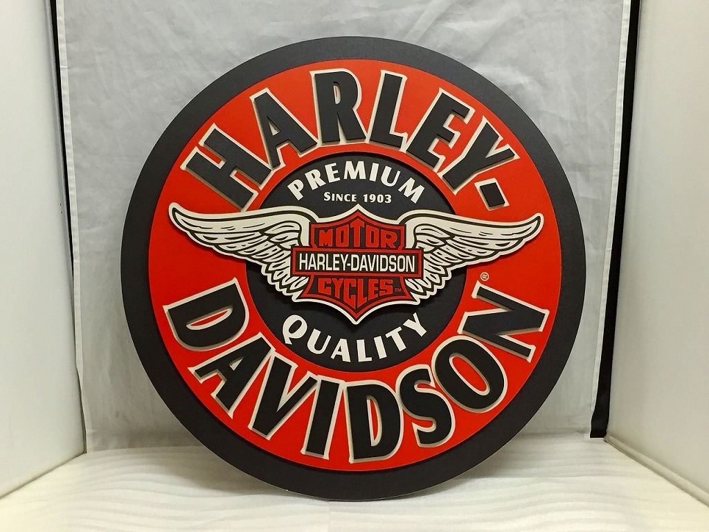 期間限定セール ハーレーダビッドソン HARLEY DAVIDSON ハーレーダビッドソン 翼付き&シールド ロゴ パブサイン ラウンド型 壁掛け拍卖