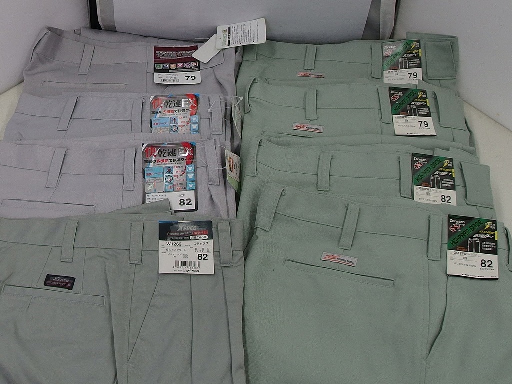 期間限定セール 【未使用】 作業服 スラックス シルバーグレー 3着 スラックス モスグリーン 1着 カーゴパンツ 4着拍卖