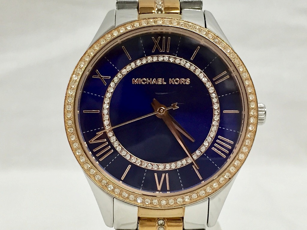 マイケルコース MICHEL KORS 【難有品】 ローリン クォーツ レディース 腕時計 ブルー/シルバー/ゴールド MK3929拍卖