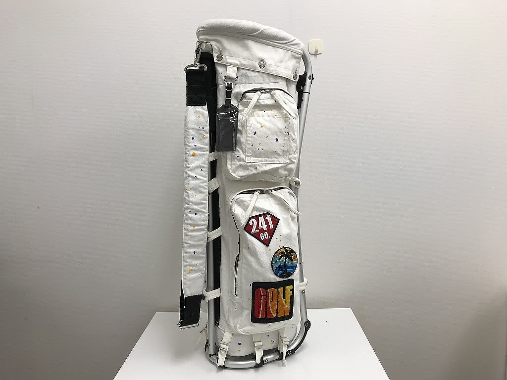 ミズノ MIZUNO 美品 オーガニックコットンデニム スタンド キャディバッグ フレームウォーカー 9.5型 約3.8kg 白 GOLFの魅力拍卖