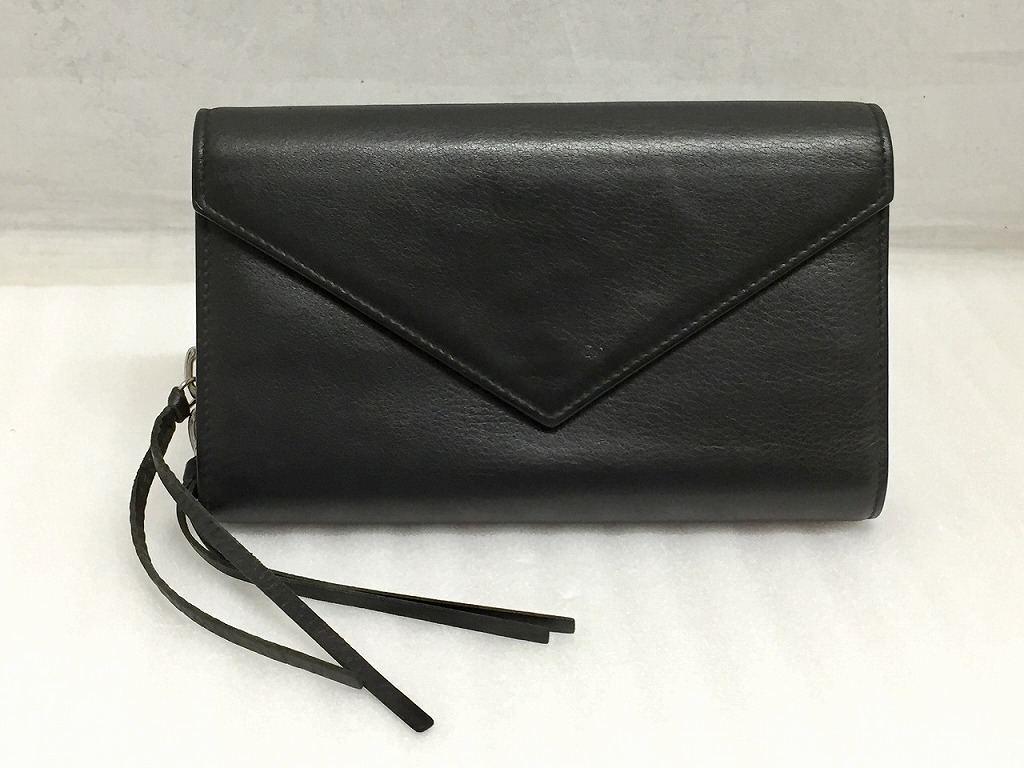 バレンシアガ BALENCIAGA 【難有品】 ペーパーマニー レザー 二つ折り ラウンドファスナー 長財布 ブラック 371661拍卖