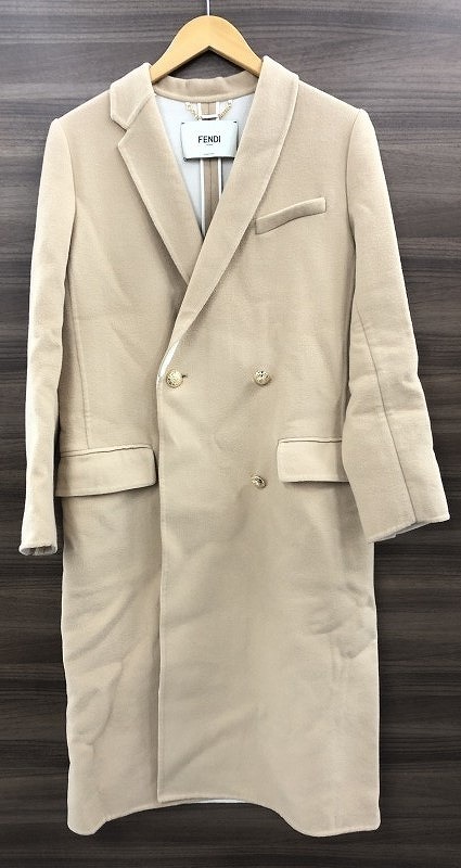 期間限定セール 【欠品有り】 フェンディ FENDI ダブルチェスターコート ウールコート リボン欠品 FF8626 A5GO ベージュ 12CPF-19-2555拍卖