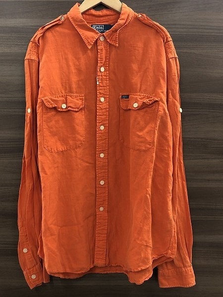 期間限定セール ポロラルフローレン POLO RALPH LAUREN メンズカジュアルシャツ シルク混 90s XLサイズ オレンジ拍卖