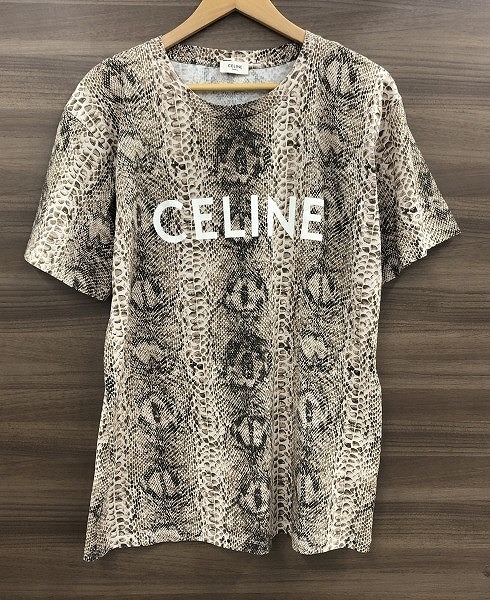 期間限定セール セリーヌ CELINE メンズカットソー 半袖Tシャツ サーペントパイソンロゴプリントTee Sサイズ ヘビ革柄 2X681307H拍卖