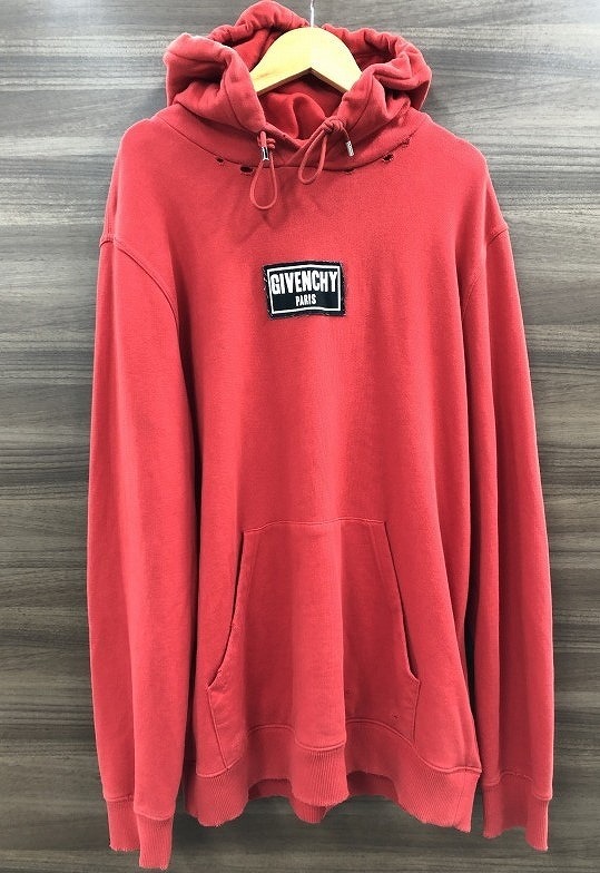期間限定セール ジバンシー GIVENCHY Destroy Hoodie ダメージ加工パーカー レッド BM701Z3Y04拍卖