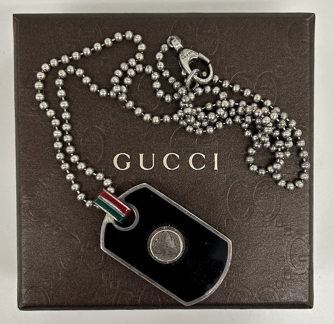 期間限定セール グッチ GUCCI ドッグタグ ネックレス 925 クレスト ボールチェーン シェリーライン ブラック/シルバー拍卖